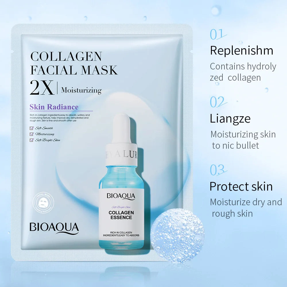 BIOAQUA Centella Collagen Face Masks (20pcs) – Hydrating & Skin Repair Sheet Mask